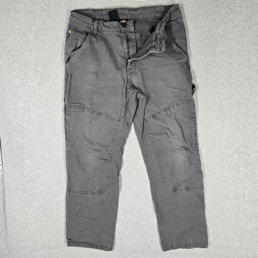 CAT Men Pants 36X30 Gray Carpenter Work Canvas Double Knee 27" Inseam